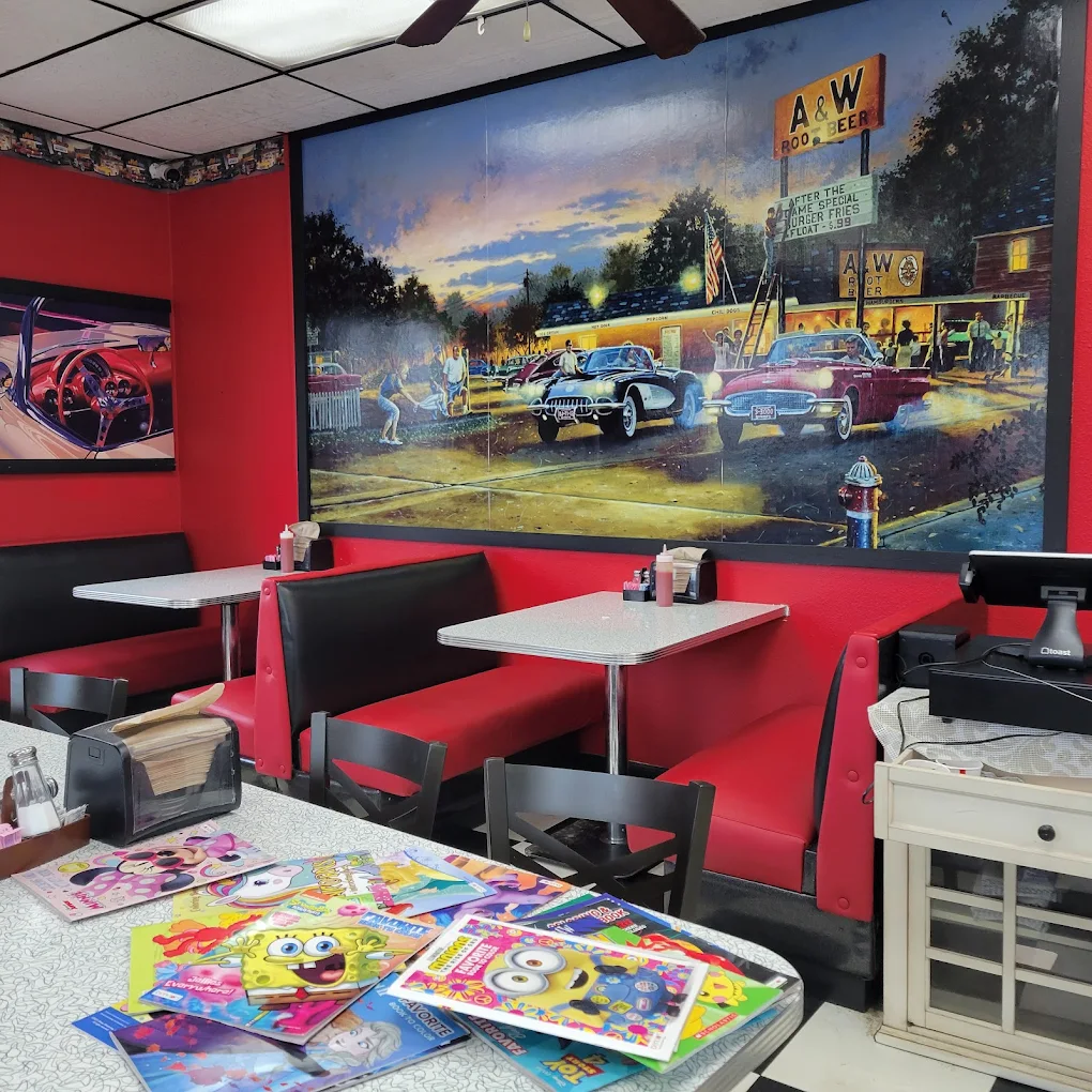 Diner mural and booths